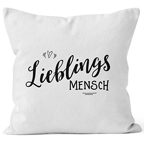 MoonWorks Kissenbezug Lieblingsmensch Geschenk Freundschaft Partner Freundin Kissen-Hülle Kopfkissen Deko-Kissen 40x40 Baumwolle weiß 40cm x 40cm von MoonWorks