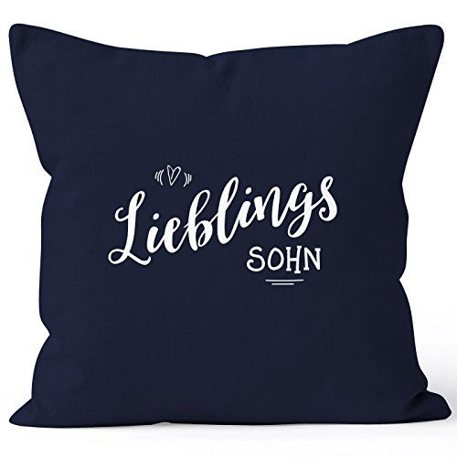 MoonWorks Kissenbezug Lieblingssohn Geschenk Familie Kind Kinder Sohn Junge Kissen-Hülle Deko-Kissen 40x40 Baumwolle Navy 40cm x 40cm von MoonWorks