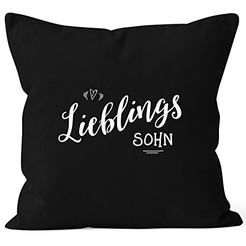 MoonWorks Kissenbezug Lieblingssohn Geschenk Familie Kind Kinder Sohn Junge Kissen-Hülle Deko-Kissen 40x40 Baumwolle schwarz 40cm x 40cm von MoonWorks