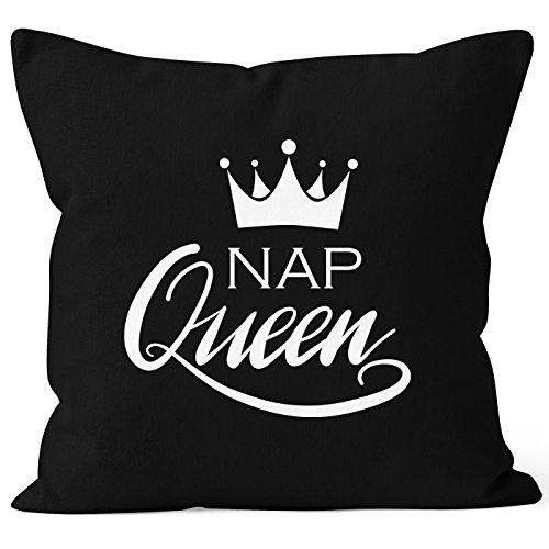 MoonWorks Kissenbezug NAP Queen Crown Kissen-Hülle Deko-Kissen Baumwolle schwarz 40cm x 40cm von MoonWorks