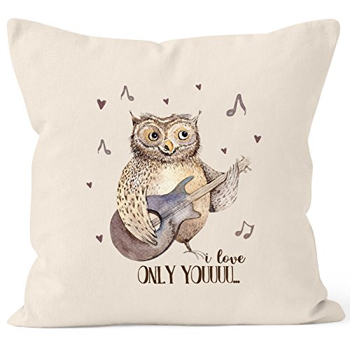 MoonWorks Kissenbezug Only You singende Eule Owl Liebe Love Watercolor I Love You Ich Liebe Dich 40x40 Baumwolle Natur 40cm x 40cm von MoonWorks