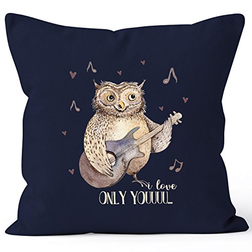 MoonWorks Kissenbezug Only You singende Eule Owl Liebe Love Watercolor I Love You Ich Liebe Dich 40x40 Baumwolle Navy 40cm x 40cm von MoonWorks