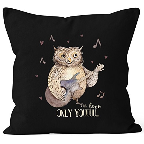 MoonWorks Kissenbezug Only You singende Eule Owl Liebe Love Watercolor I Love You Ich Liebe Dich 40x40 Baumwolle schwarz 40cm x 40cm von MoonWorks