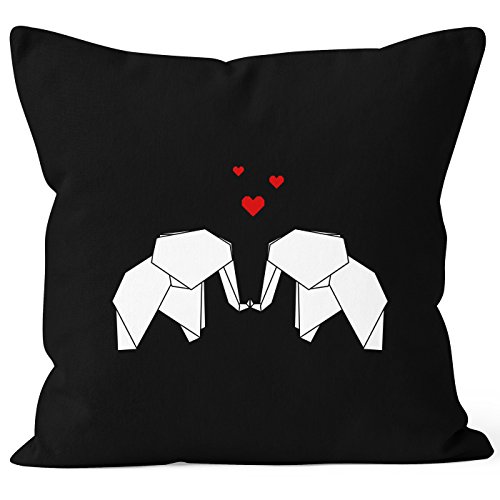 MoonWorks Kissenbezug Origami Elefanten Pärchen Paar verliebt Liebe Kissen-Hülle Deko-Kissen Baumwolle schwarz 40cm x 40cm von MoonWorks