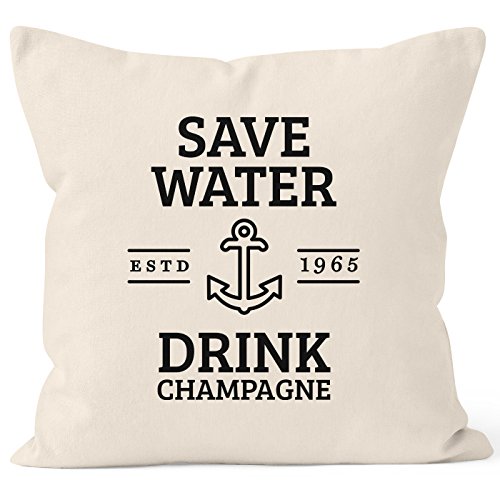 MoonWorks Kissenbezug Save Water Drink Champagne Kissen-Hülle Baumwolle Natur 40cm x 40cm von MoonWorks