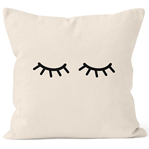 MoonWorks Kissenbezug Schlafende Augen Wimpern Eye Lashes Müde Schlafen Mascara Kissen-Hülle Deko-Kissen Baumwolle Natur 40cm x 40cm von MoonWorks
