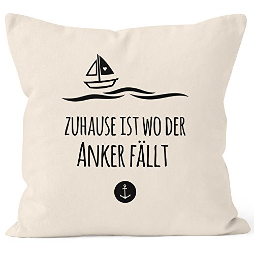 MoonWorks Kissenbezug Zuhause ist wo der Anker fällt Familie Heimat Liebe 40x40 Baumwolle Natur 40cm x 40cm von MoonWorks