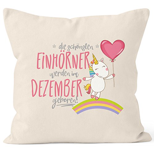 MoonWorks Kissenbezug die schönsten Einhörner Werden im Dezember geboren 40x40 Baumwolle Geschenk Geburtstag Unicorn Natur 40cm x 40cm von MoonWorks