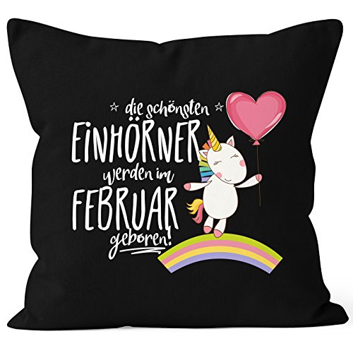 MoonWorks Kissenbezug die schönsten Einhörner Werden im Februar geboren 40x40 Baumwolle Geschenk Geburtstag Unicorn schwarz 40cm x 40cm von MoonWorks