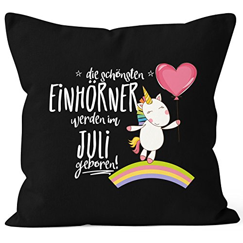 MoonWorks Kissenbezug die schönsten Einhörner Werden im Juli geboren 40x40 Baumwolle Geschenk Geburtstag Unicorn schwarz 40cm x 40cm von MoonWorks