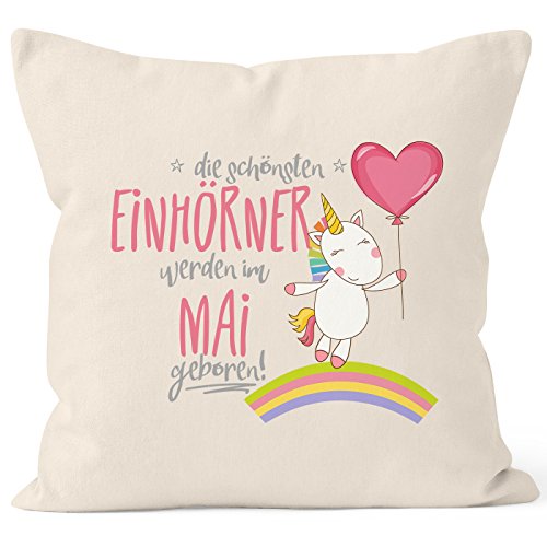 MoonWorks Kissenbezug die schönsten Einhörner Werden im Mai geboren 40x40 Baumwolle Geschenk Geburtstag Unicorn Natur 40cm x 40cm von MoonWorks