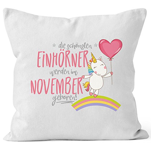 MoonWorks Kissenbezug die schönsten Einhörner Werden im November geboren 40x40 Baumwolle Geschenk Geburtstag Unicorn weiß 40cm x 40cm von MoonWorks