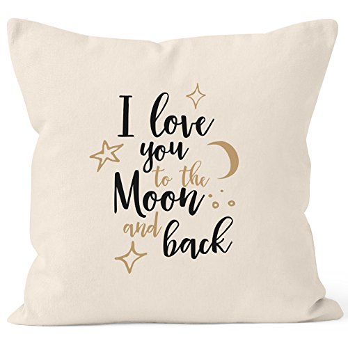 MoonWorks Kissenbezug für Freund, I Love You to The Moon and Back, Geschenk Liebe Freundschaft, 40x40, Baumwolle, Natur Unisize von MoonWorks