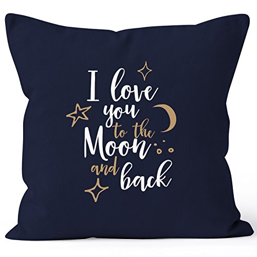 MoonWorks Kissenbezug für Freund, I Love You to The Moon and Back, Geschenk Liebe Freundschaft, 40x40, Baumwolle, Navy Unisize von MoonWorks