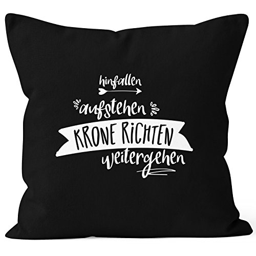 MoonWorks Kissenbezug mit Spruch, Hinfallen aufstehen Krone richten weitergehen, Kissen-Hülle 40x40 Baumwolle, schwarz Unisize von MoonWorks