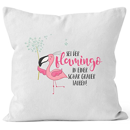 MoonWorks Kissenbezug sei der Flamingo in Einer Schar Grauer Tauben Flamingo Pusteblume Kissen-Hülle Deko-Kissen 40x40 Baumwolle weiß 40cm x 40cm von MoonWorks