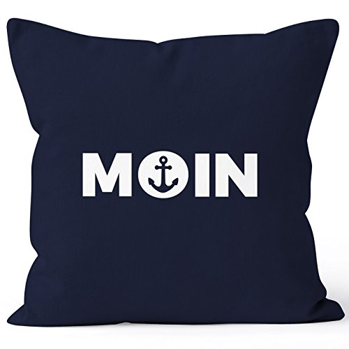 MoonWorks Maritmer Kissenbezug Moin mit Anker Deko-Kissen Navy Unisize von MoonWorks