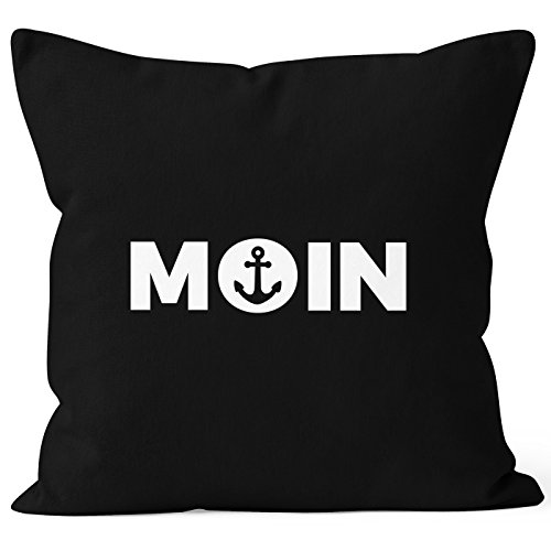 MoonWorks Maritmer Kissenbezug Moin mit Anker Deko-Kissen schwarz Unisize von MoonWorks