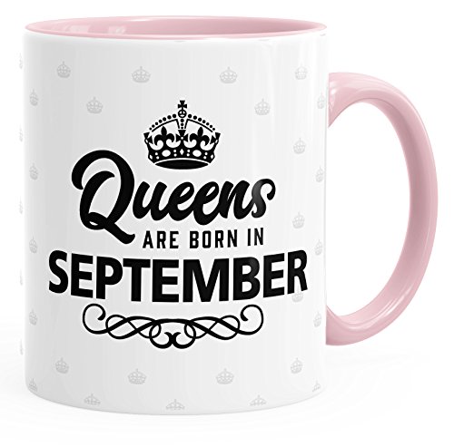 MoonWorks Queens Are Born in September Geburtstags Spruch Kaffee-Tasse rosa Unisize von MoonWorks
