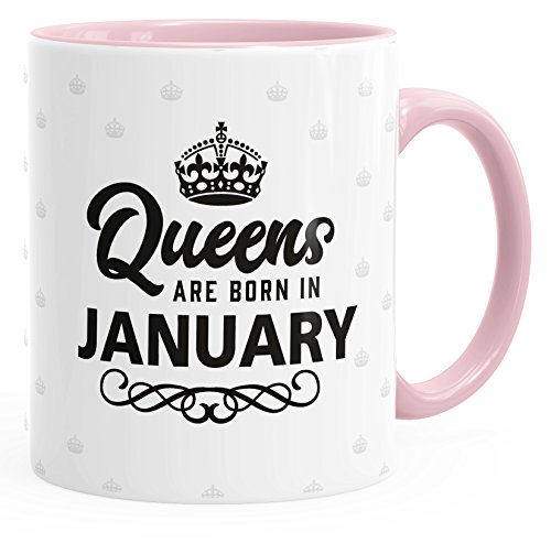 MoonWorks Queens are born in January Geburtstags Spruch Kaffee-Tasse rosa unisize von MoonWorks