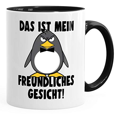 MoonWorks Tasse Das ist mein freundliches Gesicht Spruch Vogel Pinguin Kaffeetasse Teetasse Keramiktasse schwarz unisize von MoonWorks