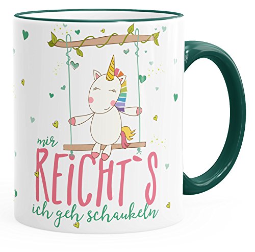 MoonWorks Tasse Einhorn Mir reichts ich geh schaukeln Spruch Unicorn Tasse mit Farbkante grün unisize von MoonWorks