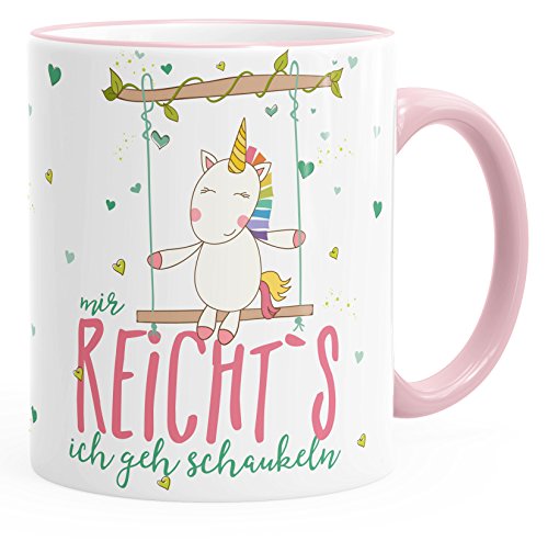 MoonWorks Tasse Einhorn Mir reichts ich geh schaukeln Spruch Unicorn Tasse mit Farbkante rosa unisize von MoonWorks