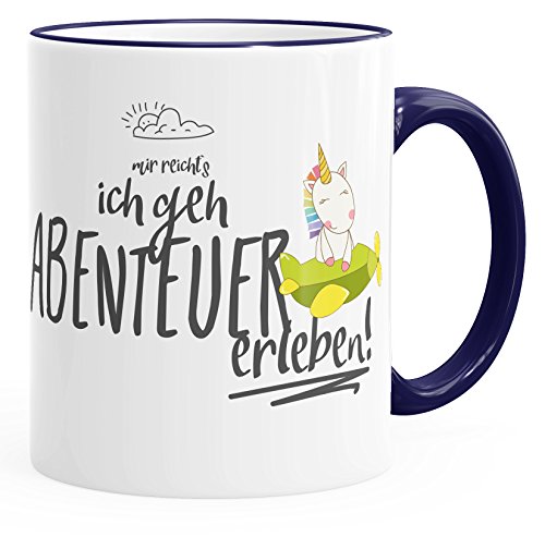 MoonWorks Tasse Einhorn Mir reichts ich geh Abenteuer erleben Spruch Tasse mit Farbrand navy unisize von MoonWorks