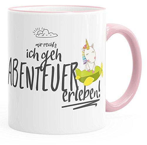 MoonWorks Tasse Einhorn Mir reichts ich geh Abenteuer erleben Spruch Tasse mit Farbrand rosa unisize von MoonWorks