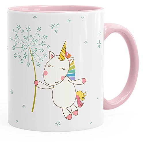 MoonWorks Tasse Einhorn mit Pusteblume Kaffeetasse Teetasse mit Innenfarbe rosa unisize von MoonWorks