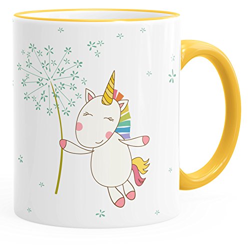 MoonWorks Tasse Einhorn mit Pusteblume Kaffeetasse Teetasse mit farbiger Kante gelb unisize von MoonWorks