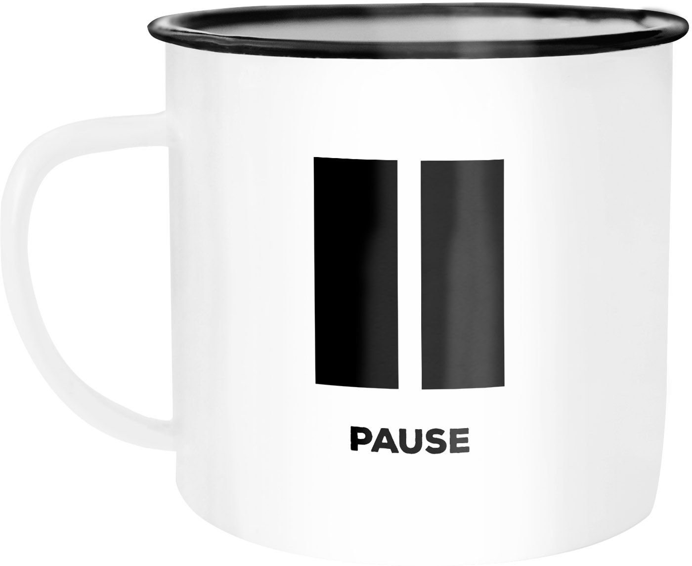 MoonWorks Tasse Emaille Tasse Becher Pause Bürotasse Kaffeetasse Auszeit Ruhe Kaffeetasse Moonworks®, emailliert und mit Aufdruck von MoonWorks