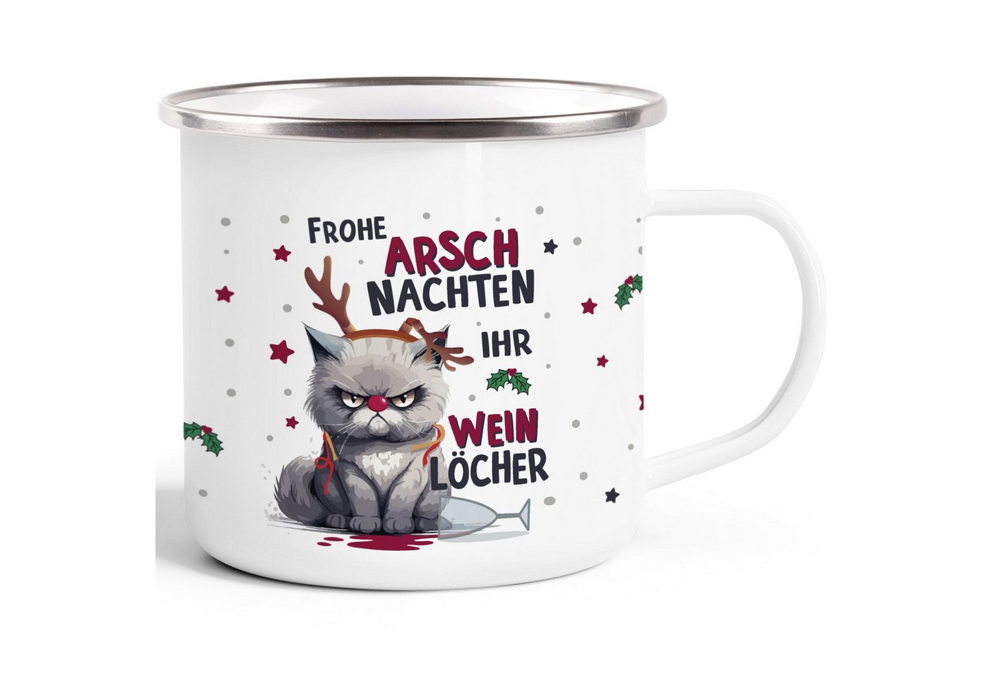 MoonWorks Tasse Emaille-Tasse Weihnachten Katze Frohe Arschnachten ihr Weinlöcher, Metall MoonWorks Tasse Emaille-Tasse Weihnachten Katze Frohe Arschnachten ihr Weinlöcher, Metall von MoonWorks