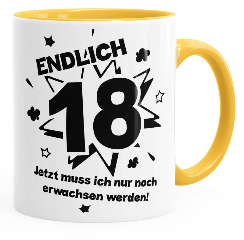 MoonWorks Tasse Kaffee-Tasse Endlich 18 jetzt muß ich nur noch erwachsen werde, Keramik von MoonWorks
