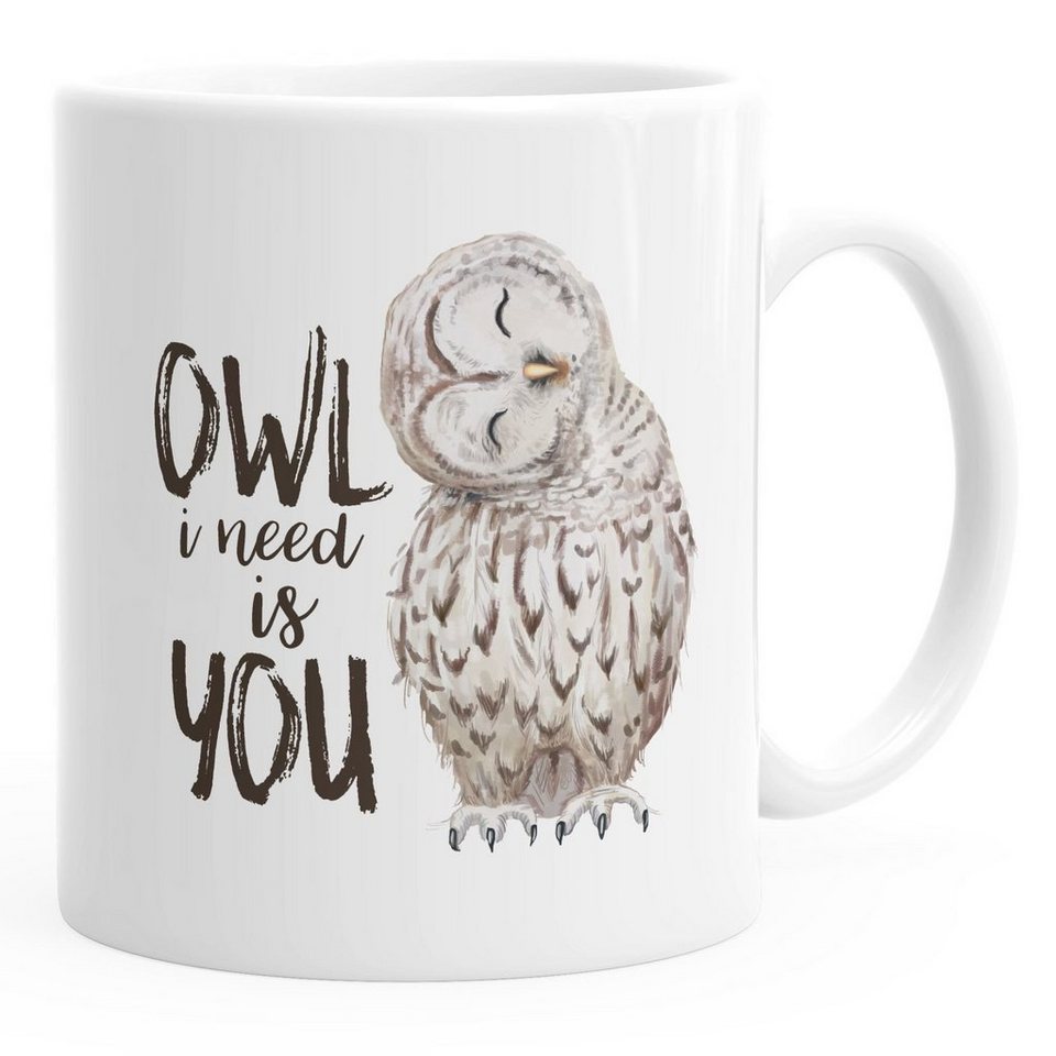 MoonWorks Tasse Kaffee-Tasse Eule Owl I need is you Liebe Spruch Geschenk Valentinstag Weihnachten Ehe Partnerschaft MoonWorks®, Keramik von MoonWorks