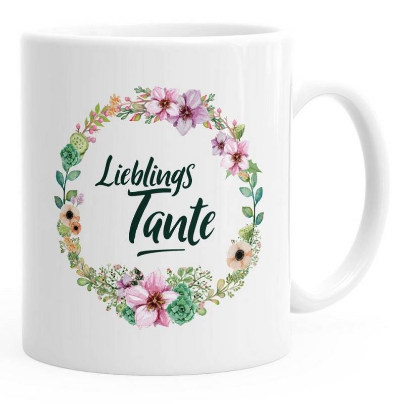 MoonWorks Tasse Kaffee-Tasse Geschenk-Tasse Geschenk für Tante Lieblingstante Blumen Bordüre Blumenranke Blüten Familie MoonWorks®, Keramik von MoonWorks