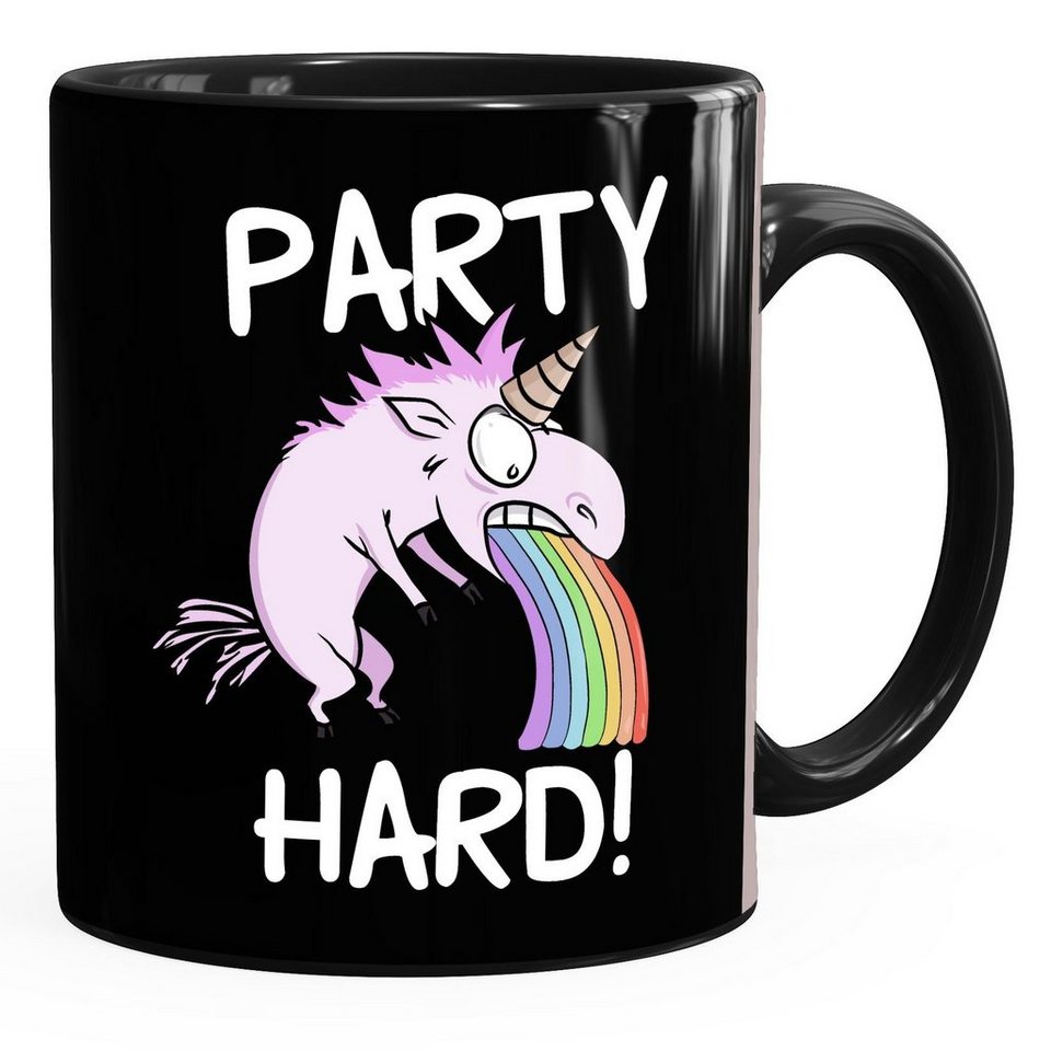 MoonWorks Tasse Kaffee-Tasse mit Spruch Party Hard kotzendes Einhorn Feiern Saufen Bürotasse lustige Kaffeebecher MoonWorks®, Keramik von MoonWorks