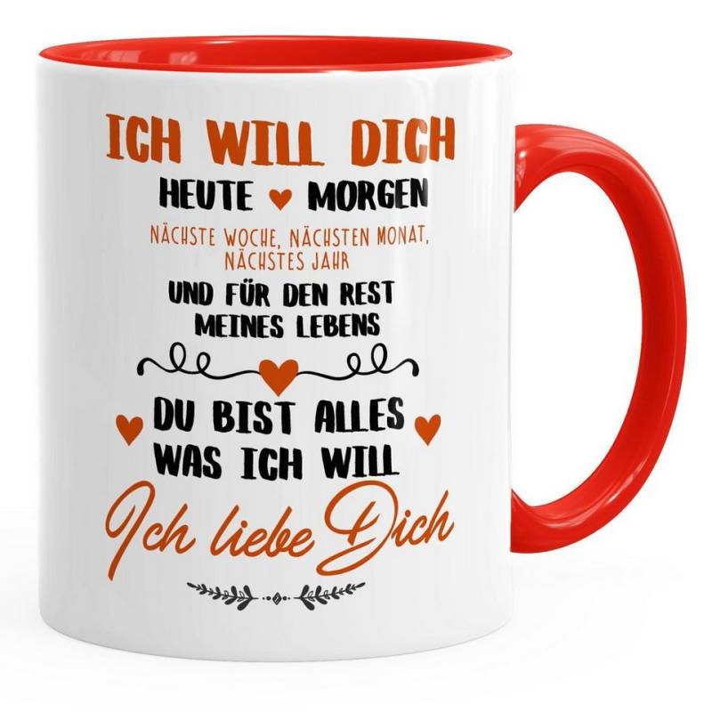 MoonWorks Tasse Kaffeetasse Ich will dich heute und morgen ich liebe dich Geschenk Valentinstag Liebe Spruch MoonWorks®, Keramik von MoonWorks