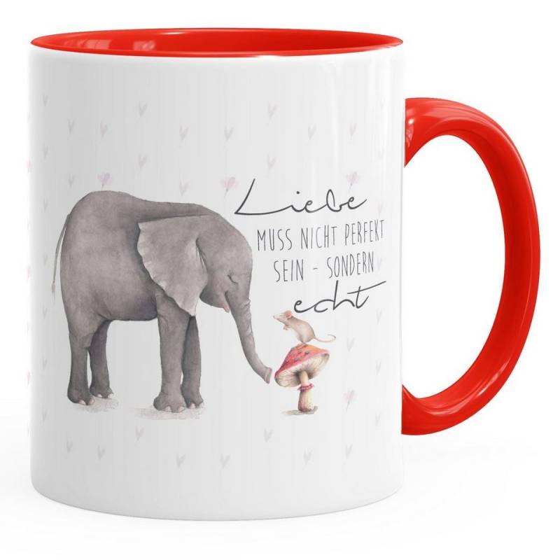 MoonWorks Tasse Kaffeetasse Liebe muss nicht perfekt sein sondern echt Elefant Maus Geschenk-Tasse MoonWorks® Teetasse Keramiktasse Innenfarbe, Keramik von MoonWorks
