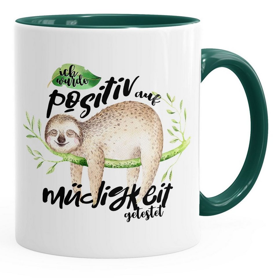 MoonWorks Tasse Kaffeetasse Tasse Faultier Ich wurde positiv auf Müdigkeit getestet Sloth MoonWorks® Innenfarbe, Keramik von MoonWorks
