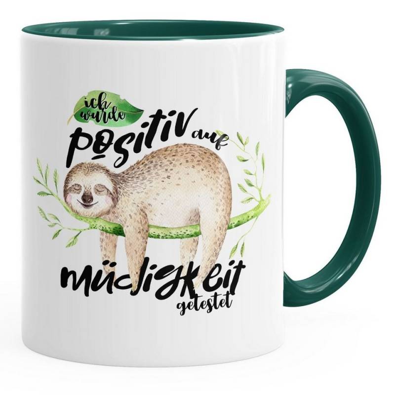 MoonWorks Tasse Kaffeetasse Tasse Faultier Ich wurde positiv auf Müdigkeit getestet Sloth MoonWorks® Innenfarbe, Keramik von MoonWorks