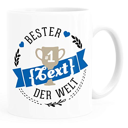 MoonWorks Tasse Kaffeetasse Teetasse Keramiktasse Text Blau weiß Keramik-Tasse von MoonWorks