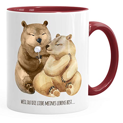 MoonWorks Tasse Liebe meines Lebens Bären Geschenk Liebe Spruch Kaffee-Tasse Liebessprüche bordeauxrot unisize von MoonWorks