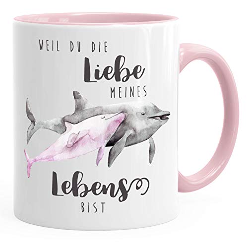 MoonWorks Tasse Liebe meines Lebens Delfin Delphin Watercolor Liebe Spruch Geschenk Kaffeetasse Teetasse Keramiktasse rosa unisize von MoonWorks