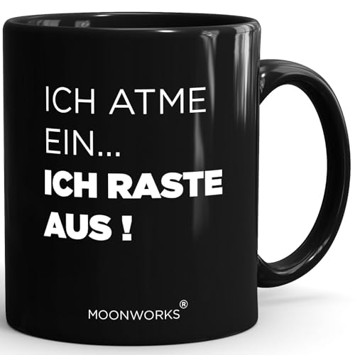 MoonWorks Tasse Spruch Sarkasmus schwarzer Humor Arbeitskollegen Geschenk lustig Bürotasse demotivierender Kaffeebecher Ich atme ein ich raste aus schwarz standard von MoonWorks