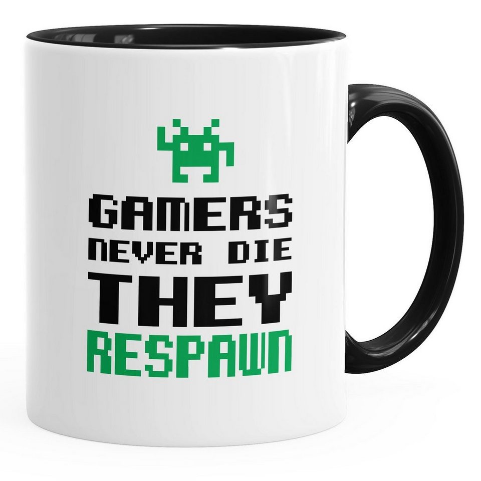 MoonWorks Tasse Tasse Gamers never die they respawn Spruch Pixel Zocker 90er 80er Retro MoonWorks®, Keramik von MoonWorks