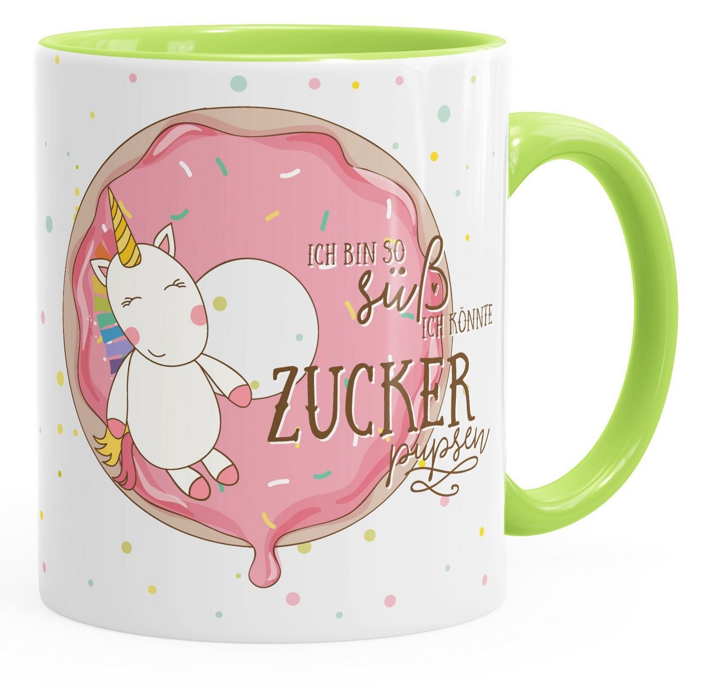 MoonWorks Tasse Tasse mit Innenfarbe Einhorn auf Donut Ich bin so süß ich könnte, Keramik von MoonWorks