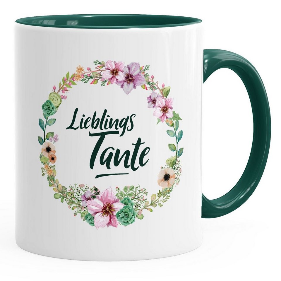 MoonWorks Tasse Tasse mit Innenfarbe Lieblingstante Geschenk für Tante Familie glänzend Kaffeetasse Teetasse Keramiktasse MoonWorks®, Keramik von MoonWorks