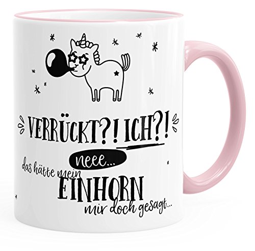 MoonWorks Tasse farbige Kante Einhorn Verrückt ich neee.. das hätte mein Einhorn mit doch gesagt rosa unisize von MoonWorks