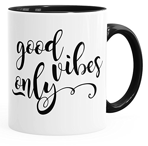 MoonWorks Tasse mit Innenfarbe good vibes only Gute-Laune-Tasse schwarz unisize von MoonWorks